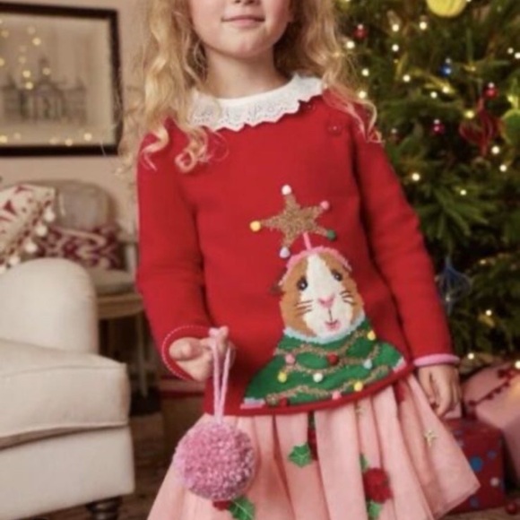 Mini Boden Red Festive Guinea Pig Holiday Sweater 7/8 - Picture 7 of 9